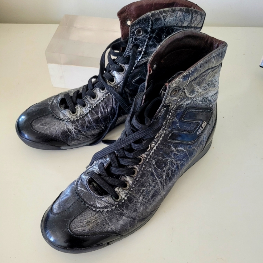 CESARE PACIOTTI  MENS BLACK PATENT HIGH TOPS